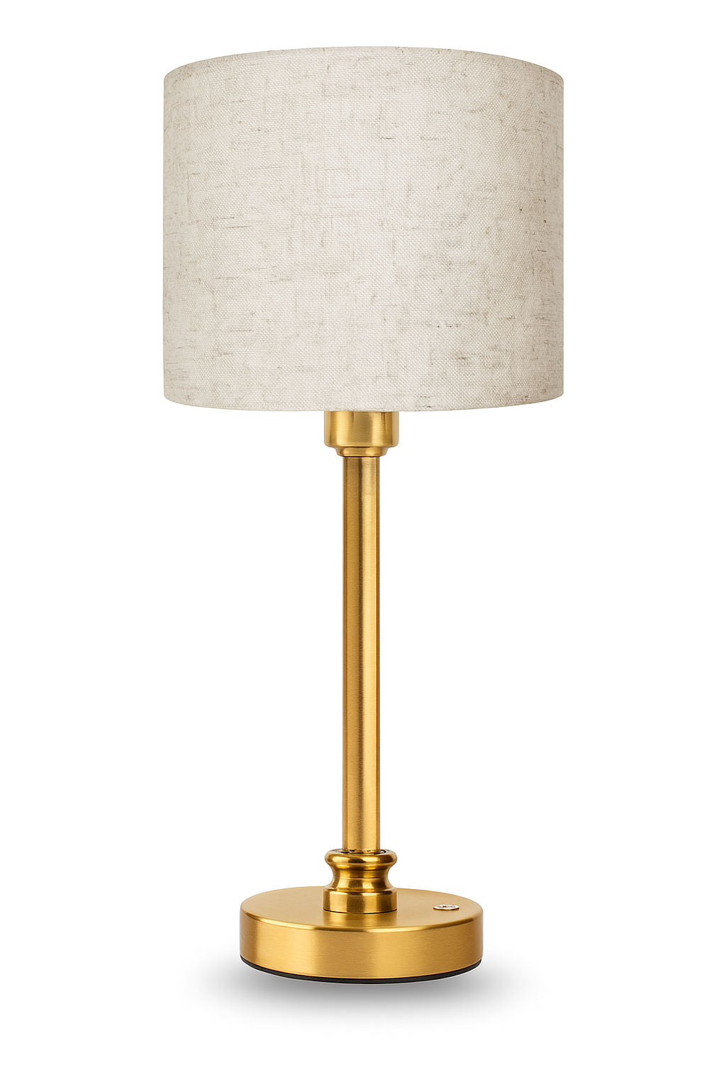 Lampe de table “FREYA” - dorure soyeuse & abat-jour en lin blanc
