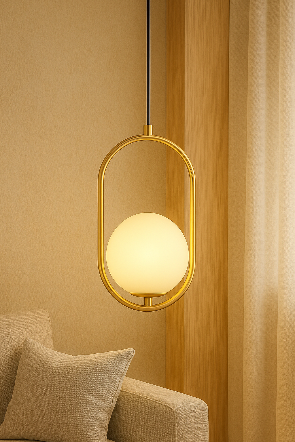 Suspension “LIVIA” - globes en verre opalin & structure laiton brossé