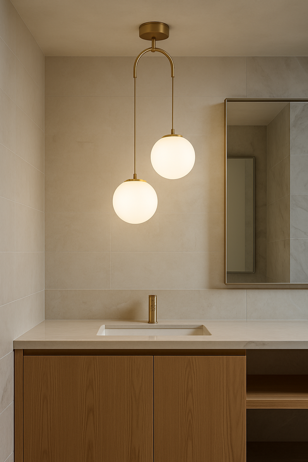 Suspension “SOLVEIG” - double globe en verre & structure laiton