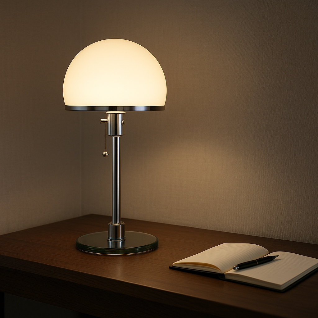 Lampe de table design “Wilhelm” - verre givré & acier brossé